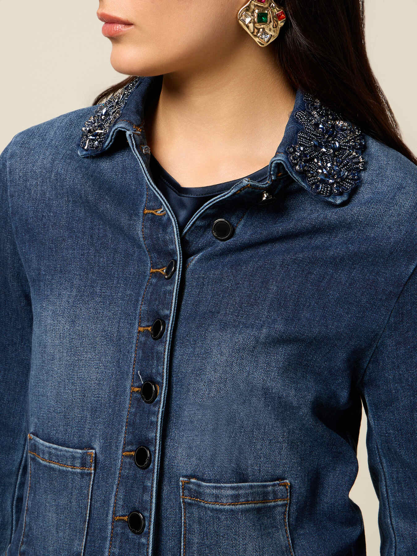 Denim jacket with jewel patch image number 2