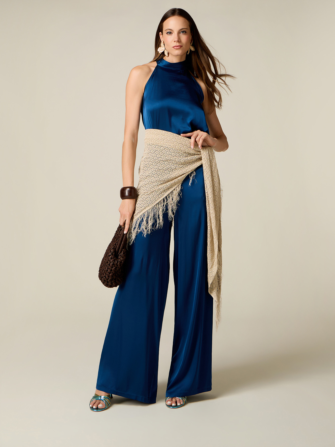 Palazzo pants in viscose satin image number 0