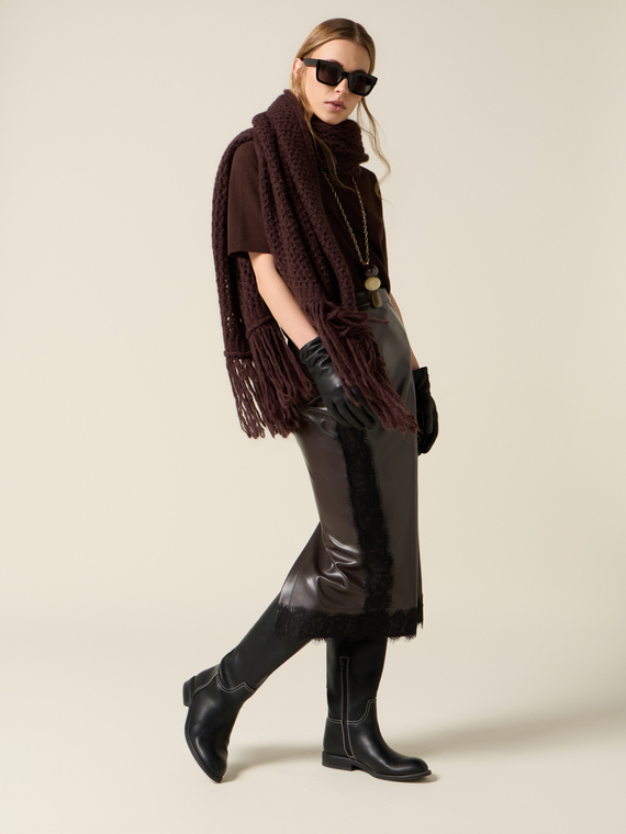 Midi tube skirt with lace inserts