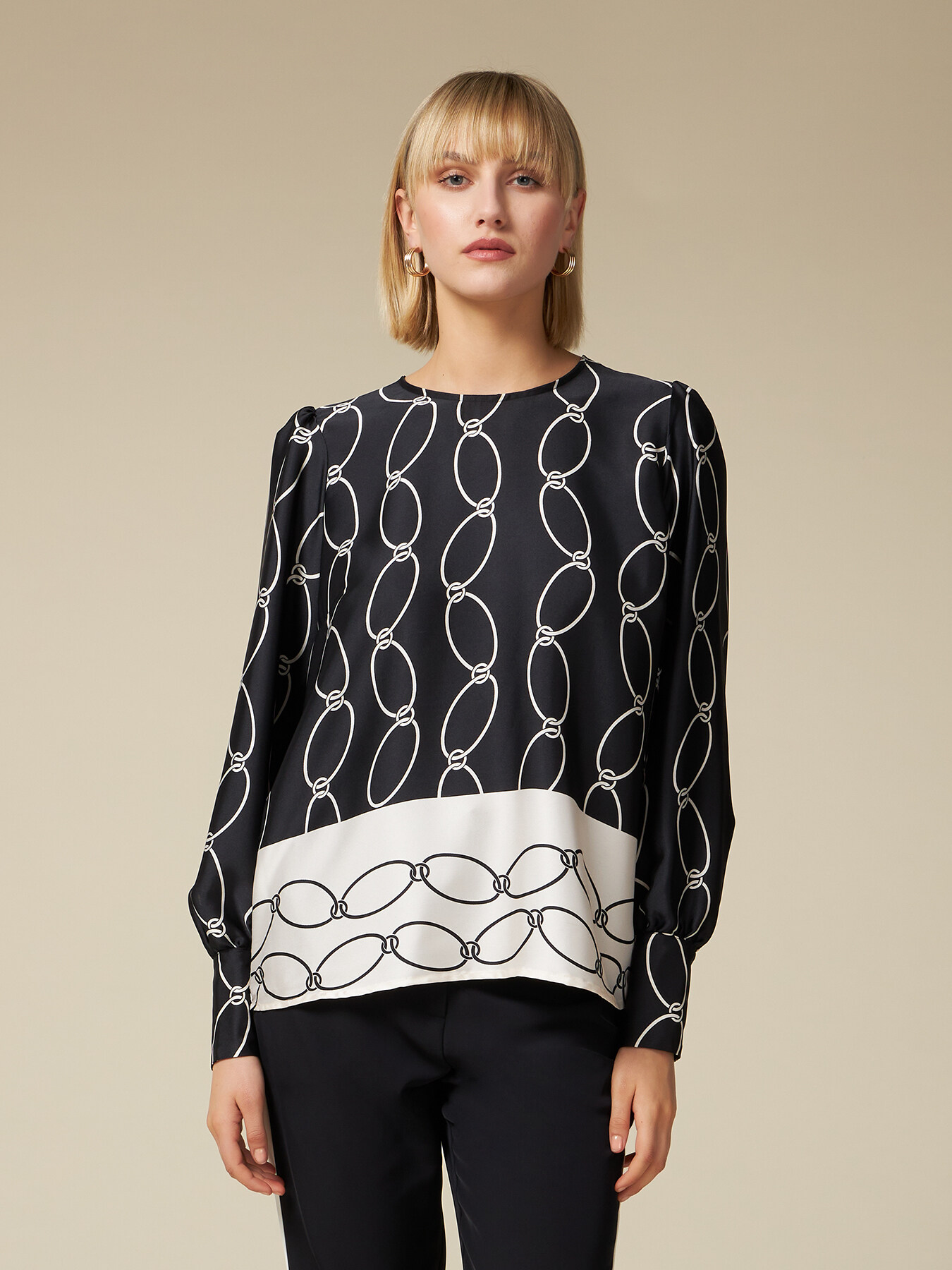 Blusa in twill fantasia image number 3