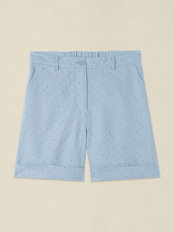 Linen Bermuda shorts with crystals