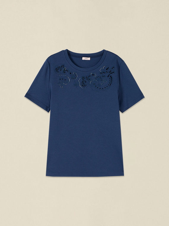 T-shirt en coton avec broderie ajour&eacute;e