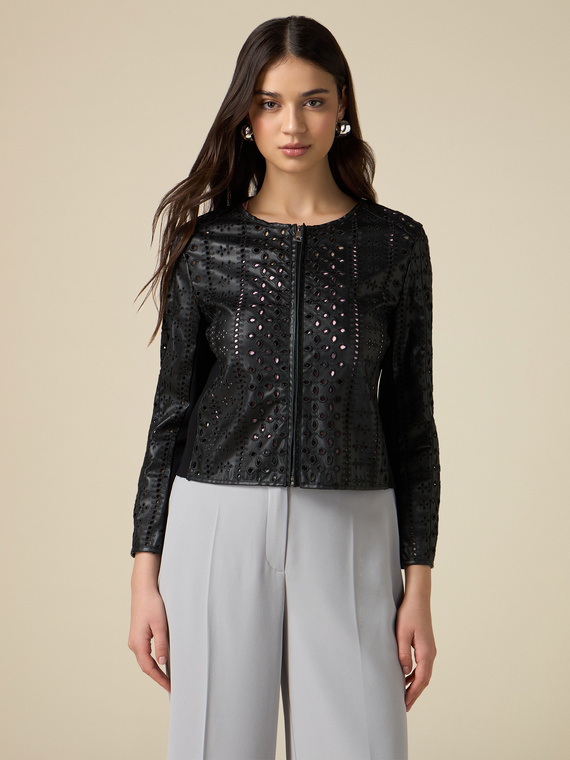 Broderie anglaise effect laser-cut winter jacket