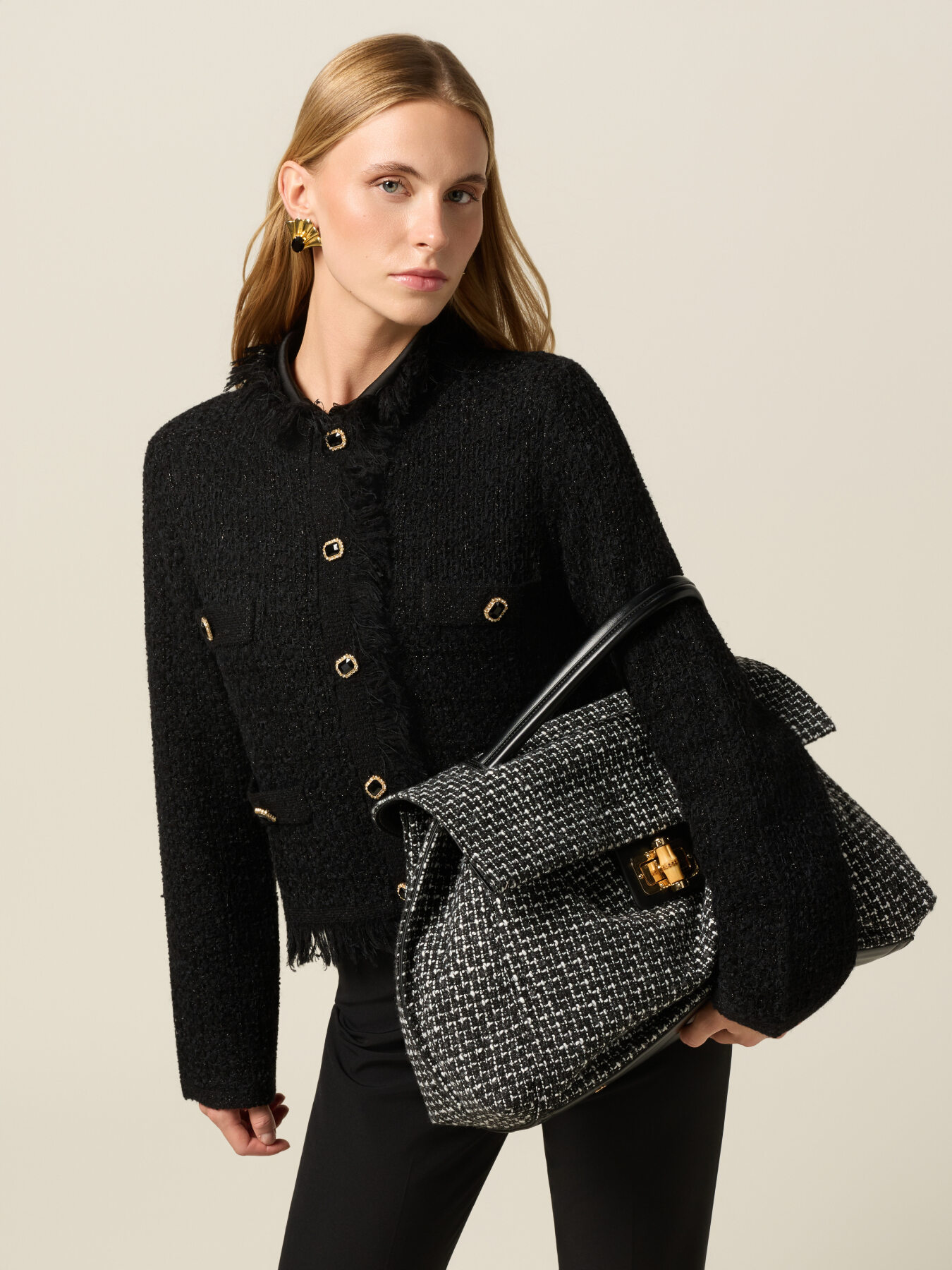 Tweed-Handtasche mit Metallverschluss image number 0