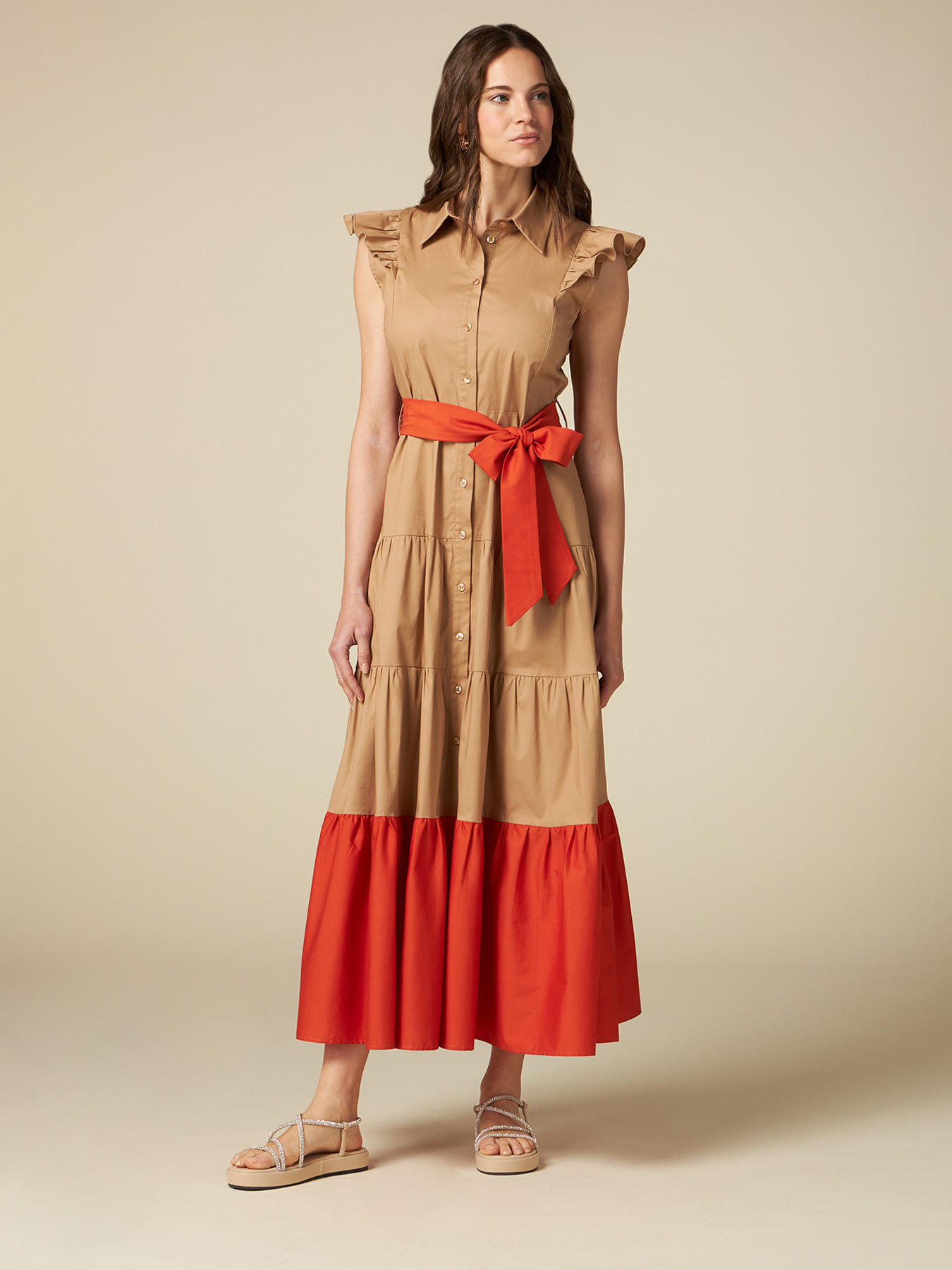 Vestido camisero largo bicolor image number 3