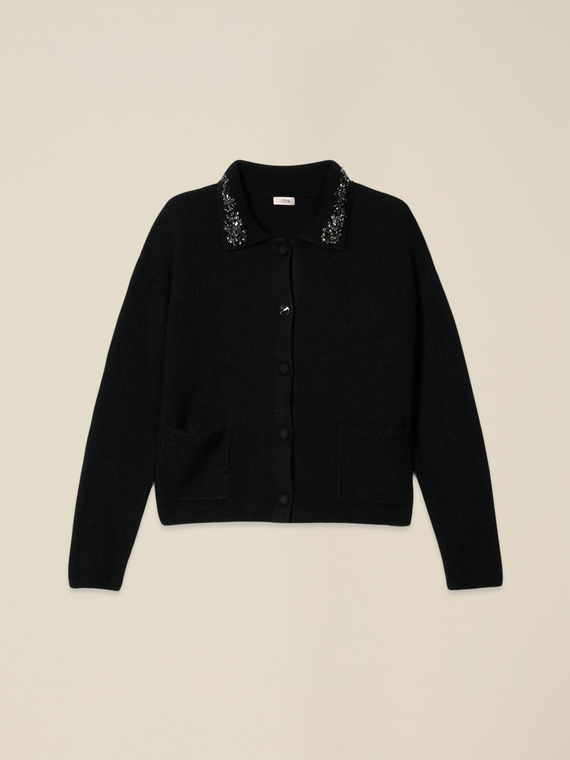 Strickjacke aus Wollmischung mit Steinen