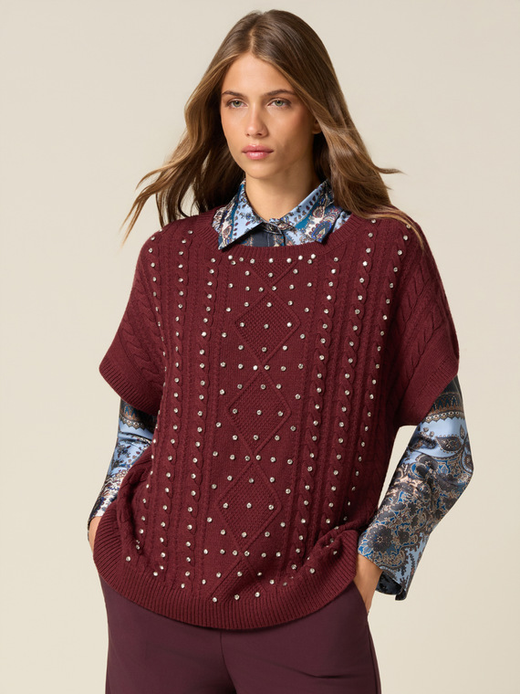 Cashmere blend short sleeve sweater with studs