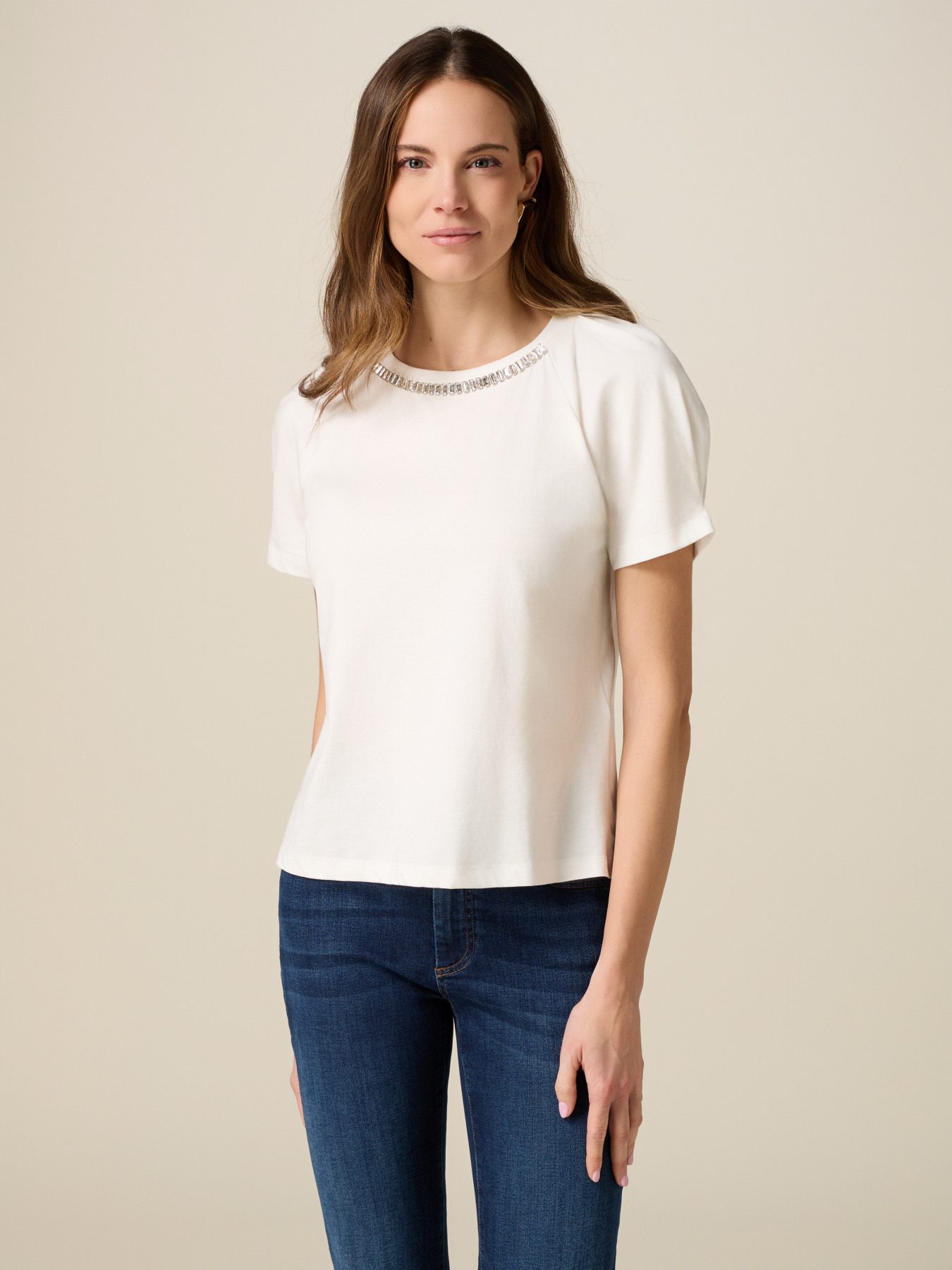 Cotton t-shirt with stone settings image number 0