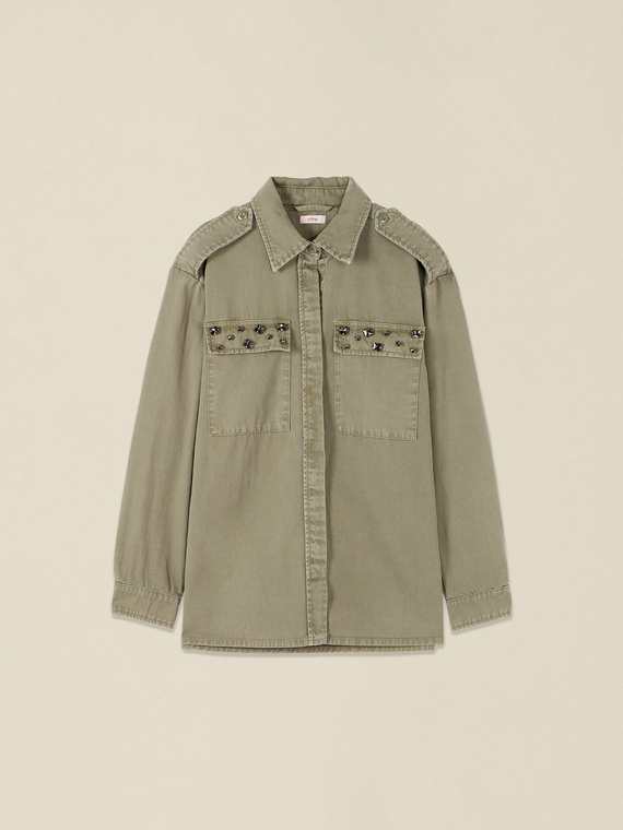 Oversized cotton shirt with jewel embellishments