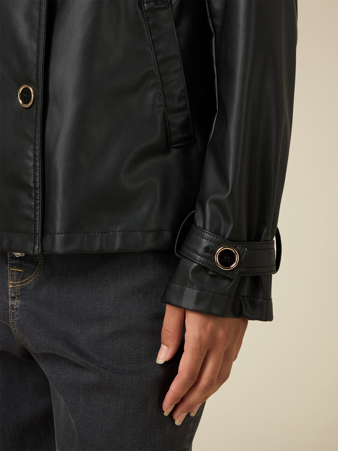 Short trench coat in coated fabric image number 2