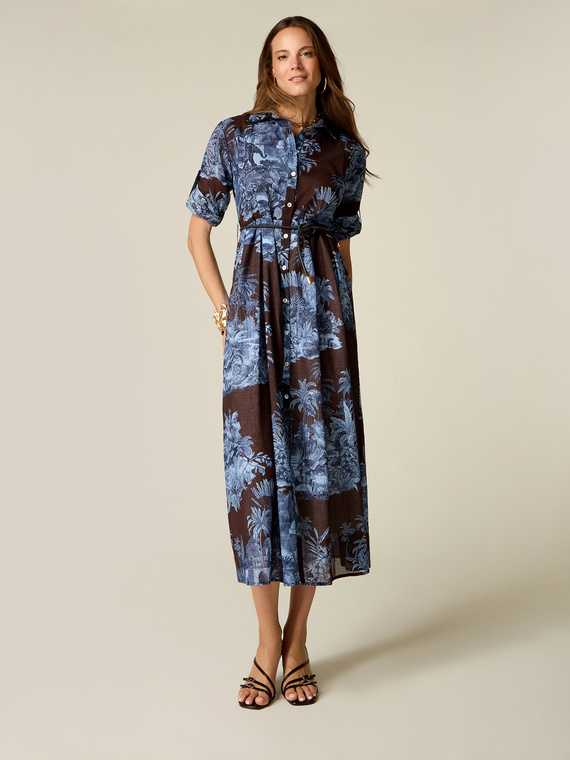 Midi shirt dress in patterned muslin