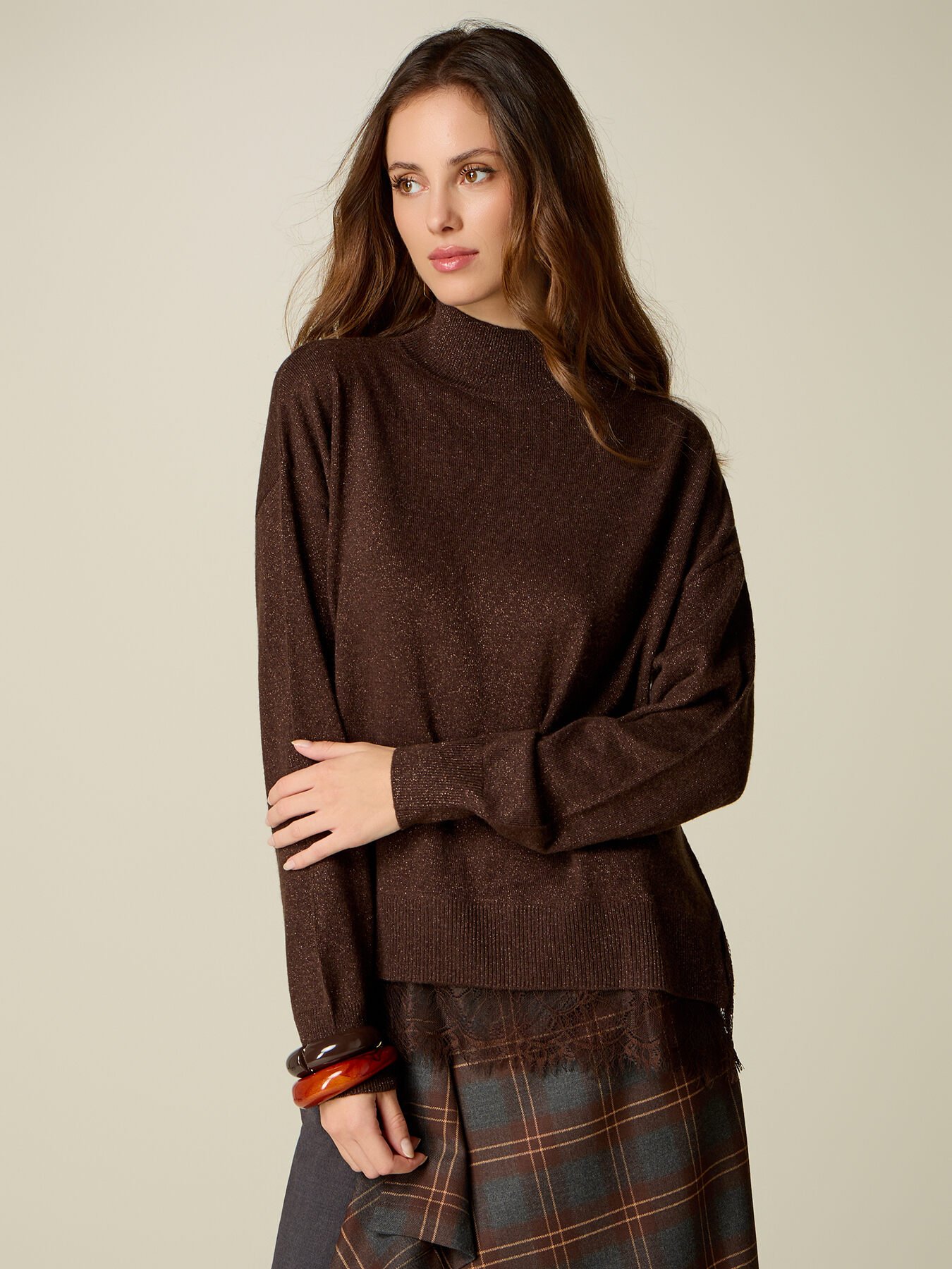 Rollkragenpullover aus Lurex-Wollmischung mit Spitze image number 0