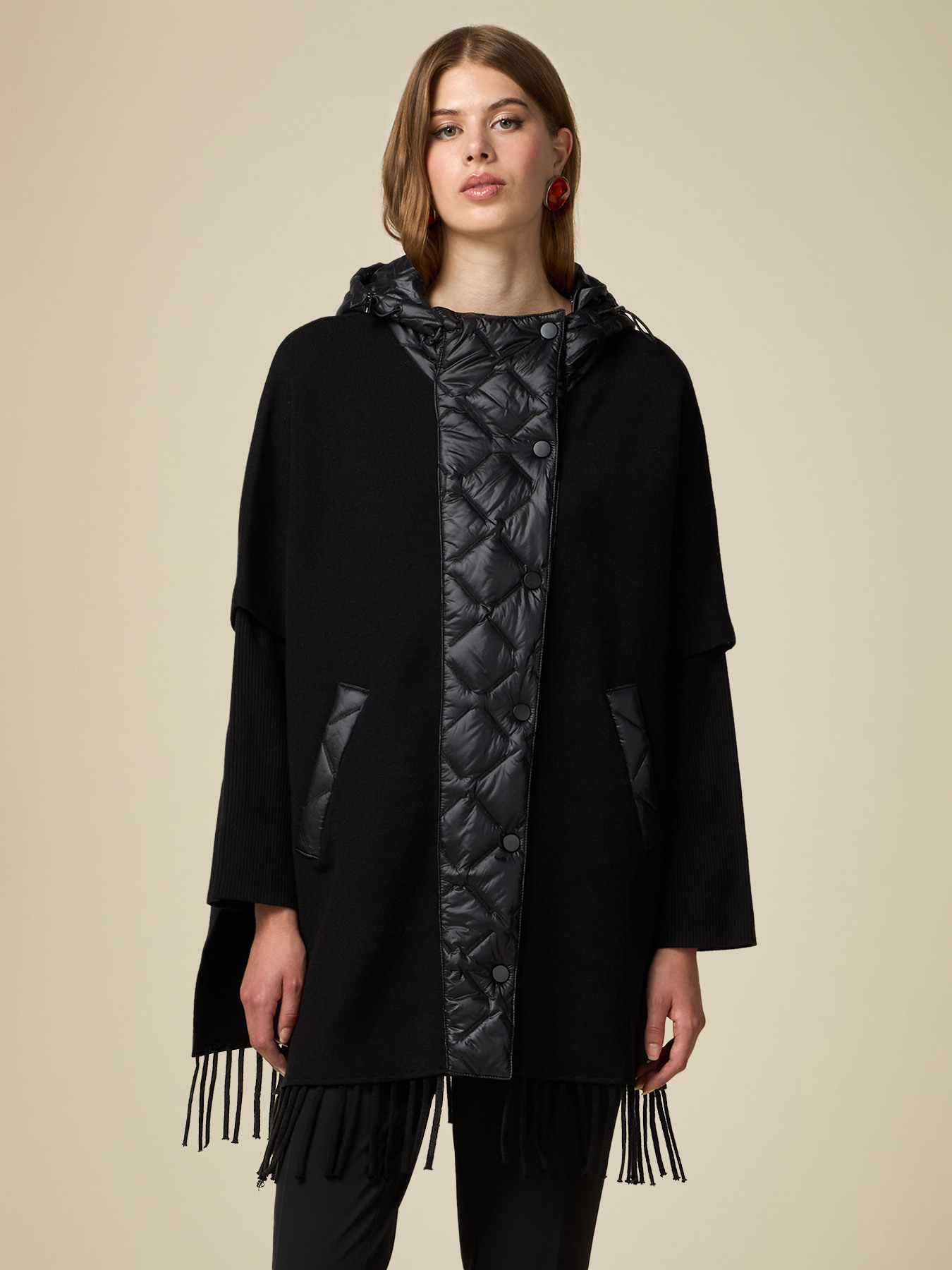 Oversized poncho with nylon details image number 0