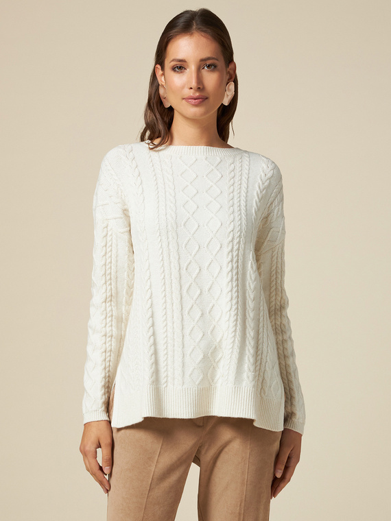 Cable pattern high neck sweater