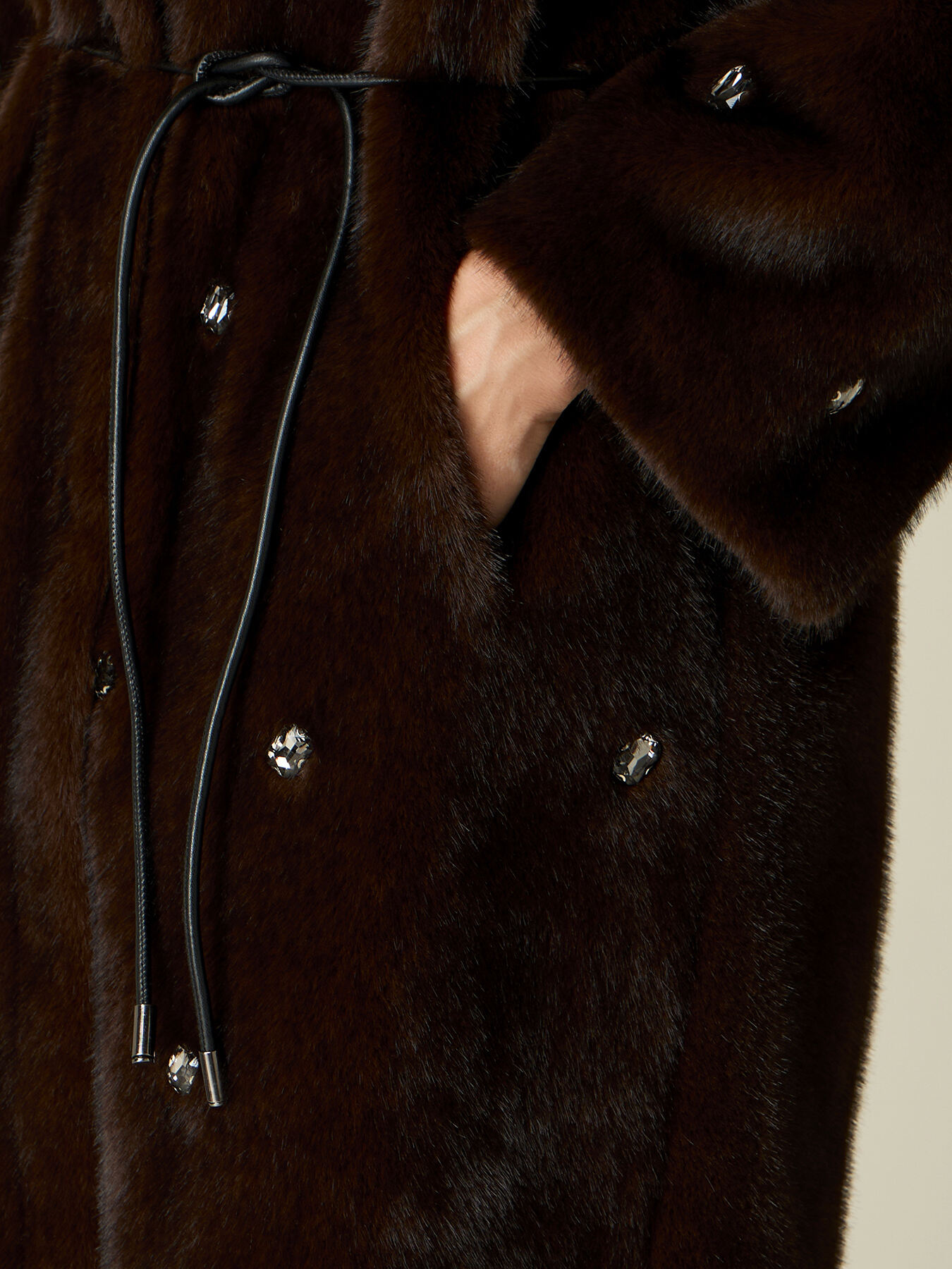 Long faux fur coat with eyelets image number 2