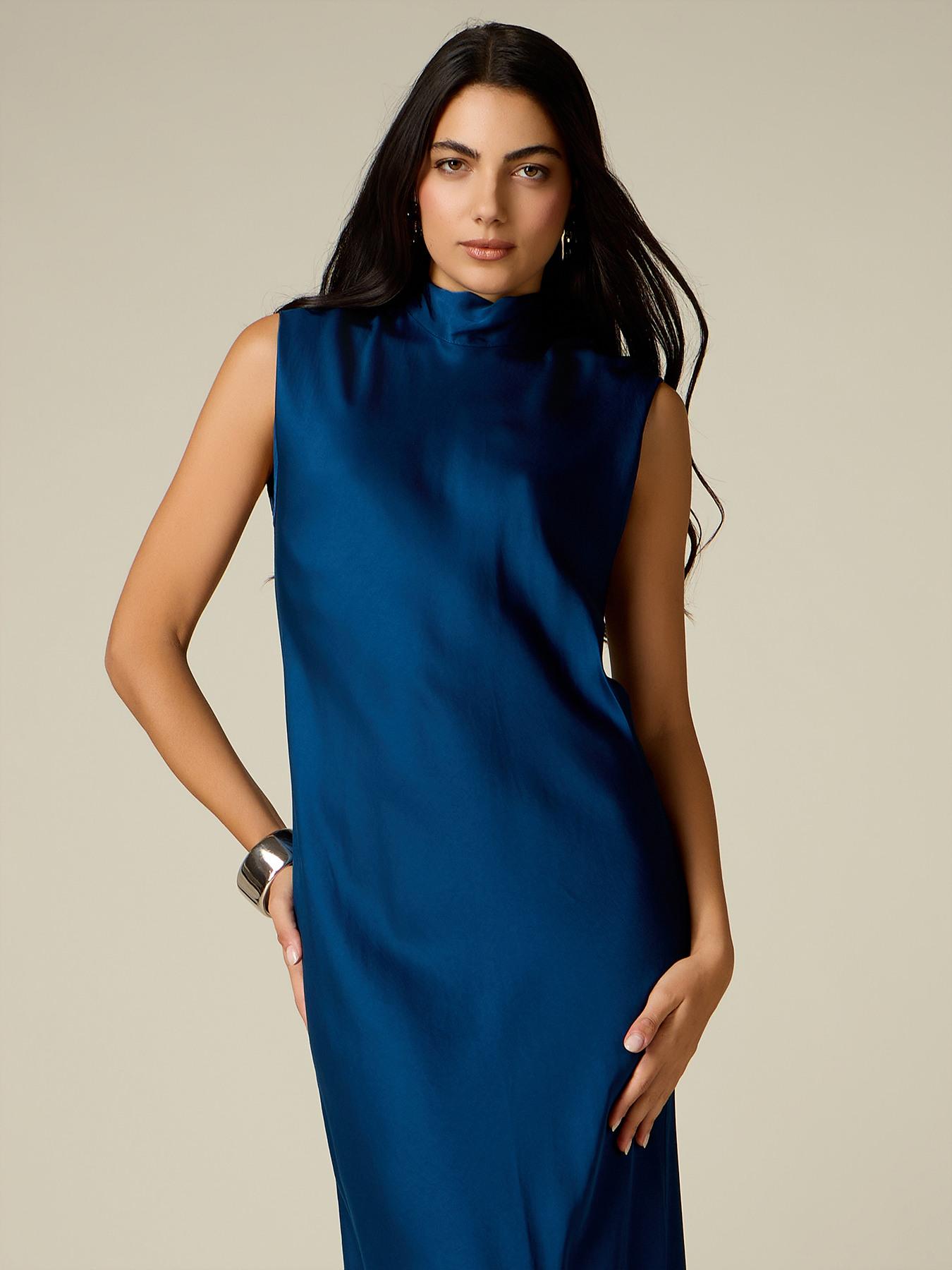 Midi satin dress with bow image number 2