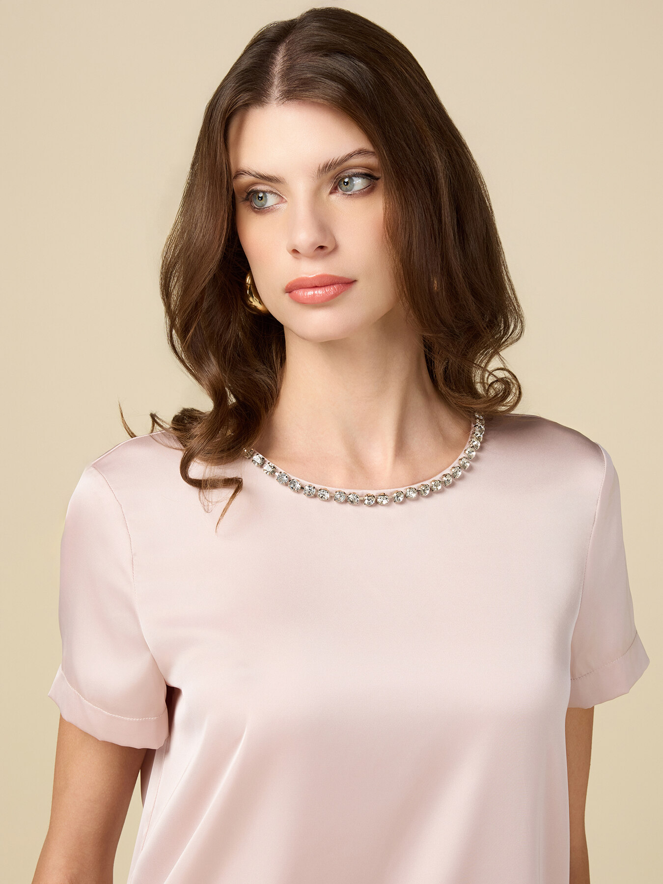 Blusa in raso con castoni image number 2