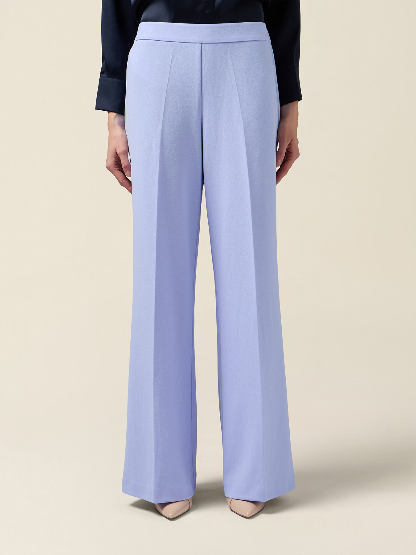 Wide-leg palazzo pants in crepe fabric image number 3