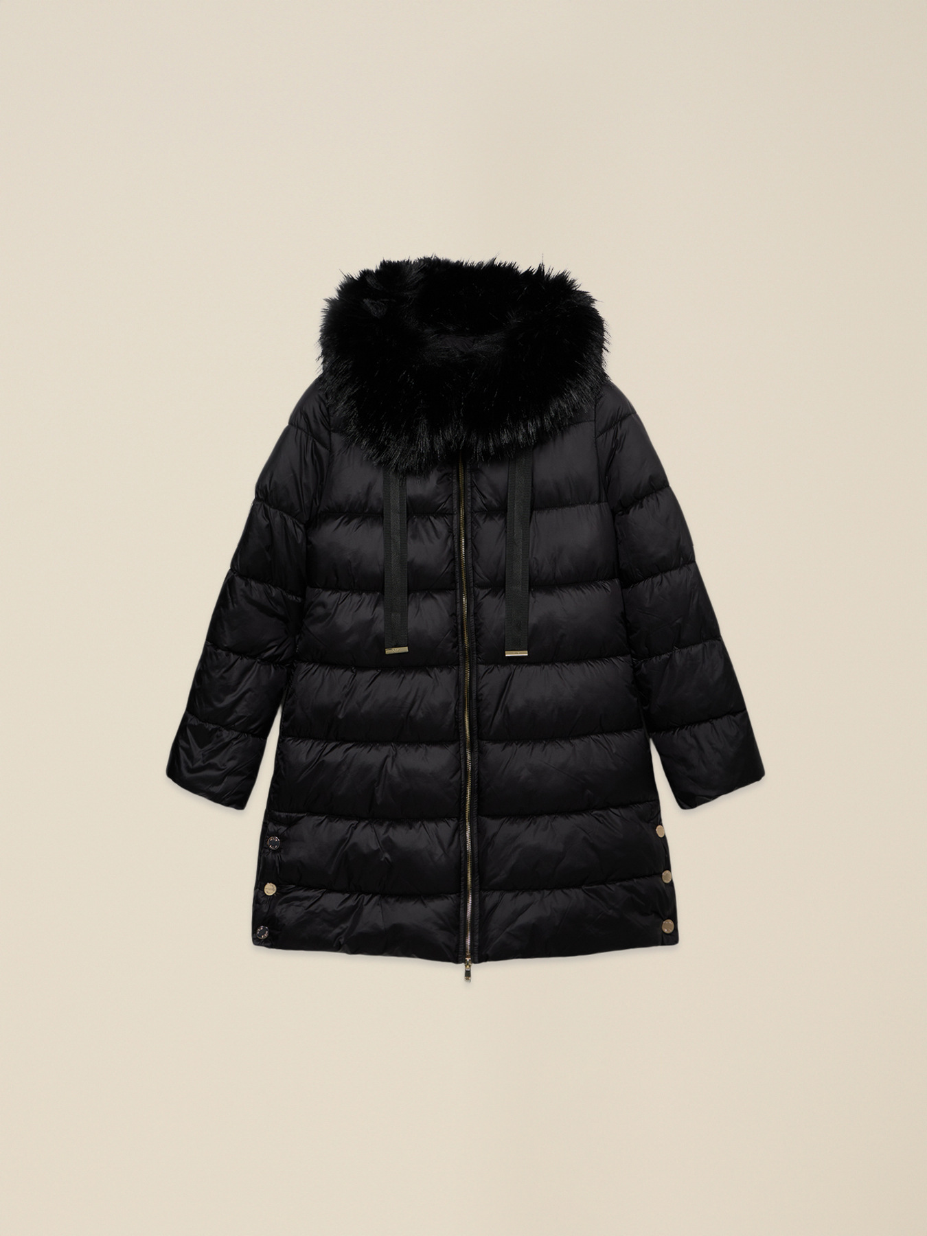Midi down jacket with hood and furry trim image number 3