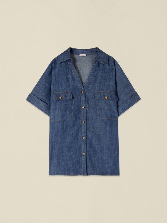 Oversized denim-effect shirt