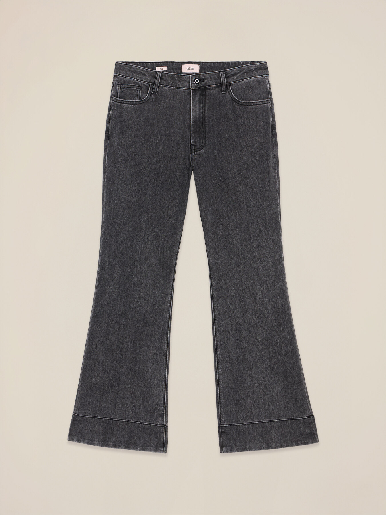 Grey denim flare jeans image number 4