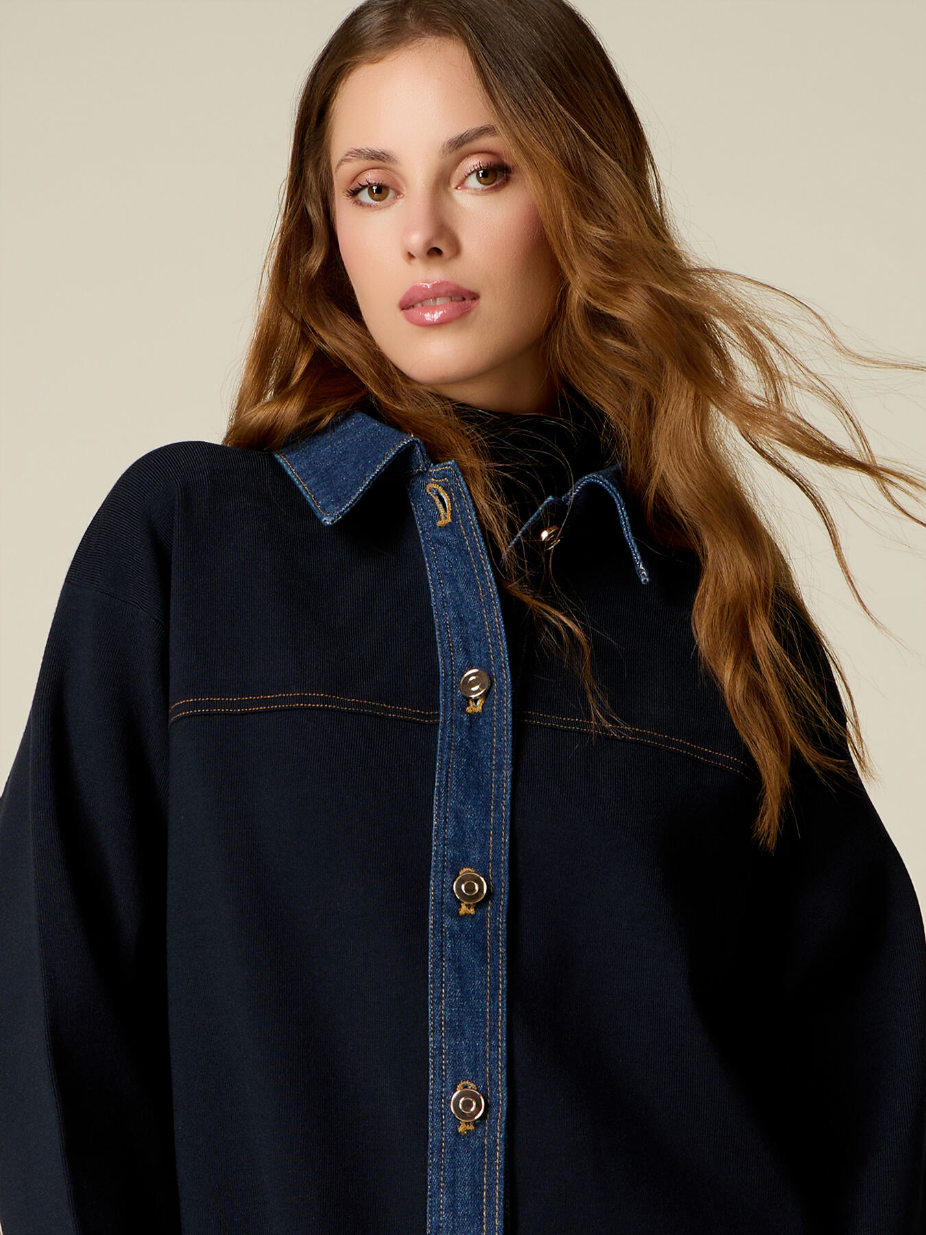 Cardigan with denim details image number 2