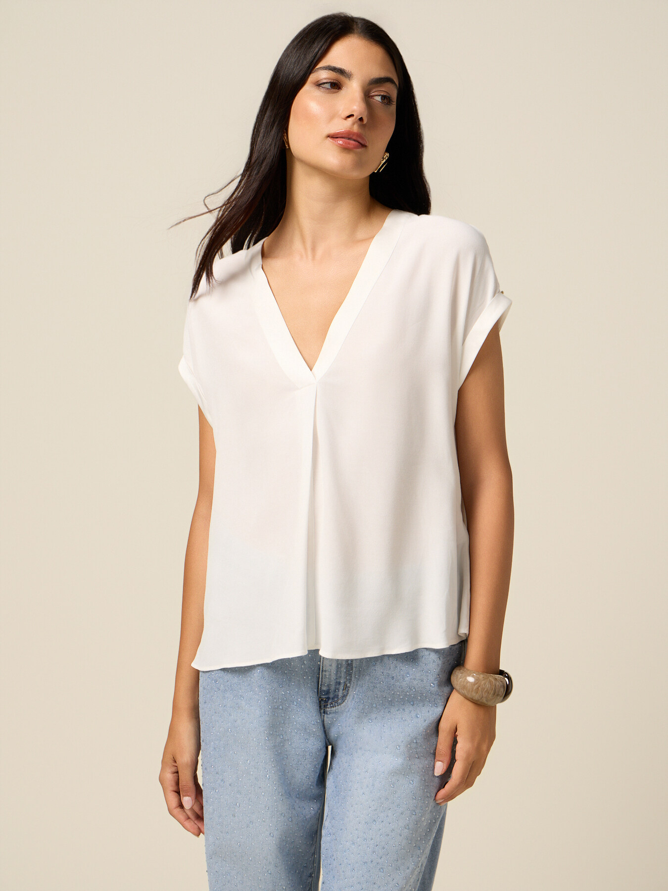 Blusa escote en V de viscosa image number 0