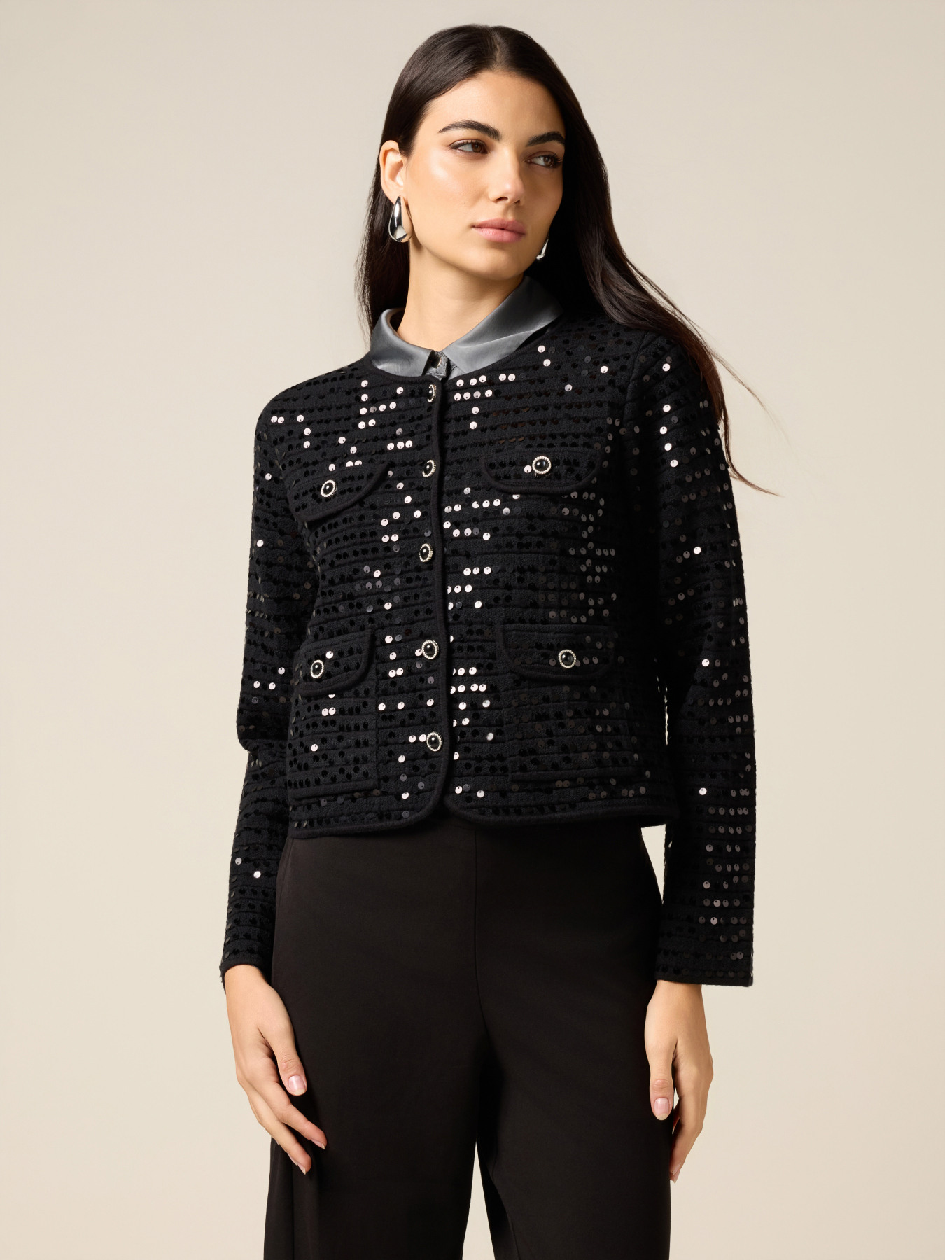 Boxy Cardigan mit Pailletten image number 0