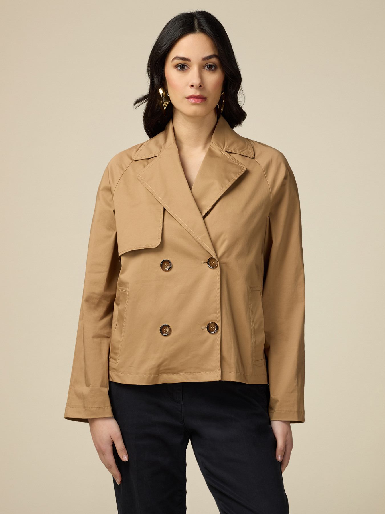 Trench corto doppiopetto in cotone image number 0