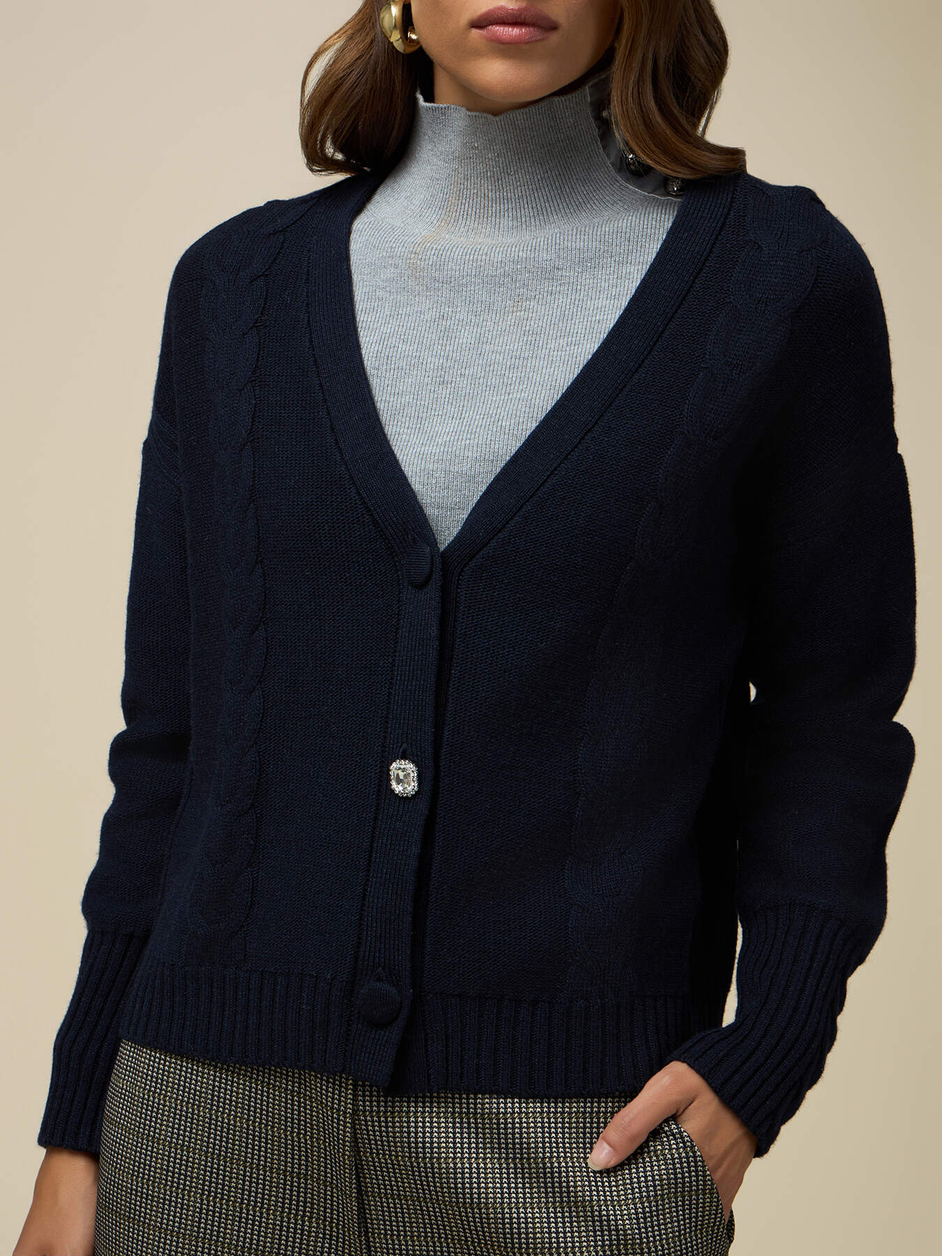 Wool blend cardigan with jewel button image number 2