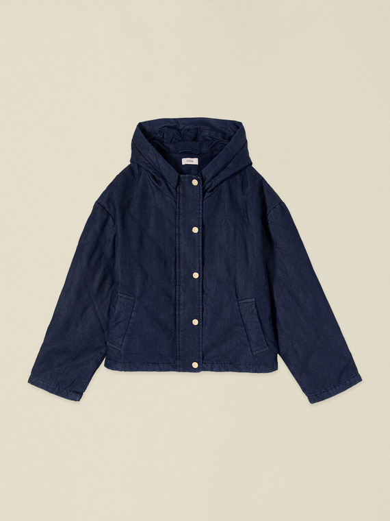 Quilted denim jacket with hood