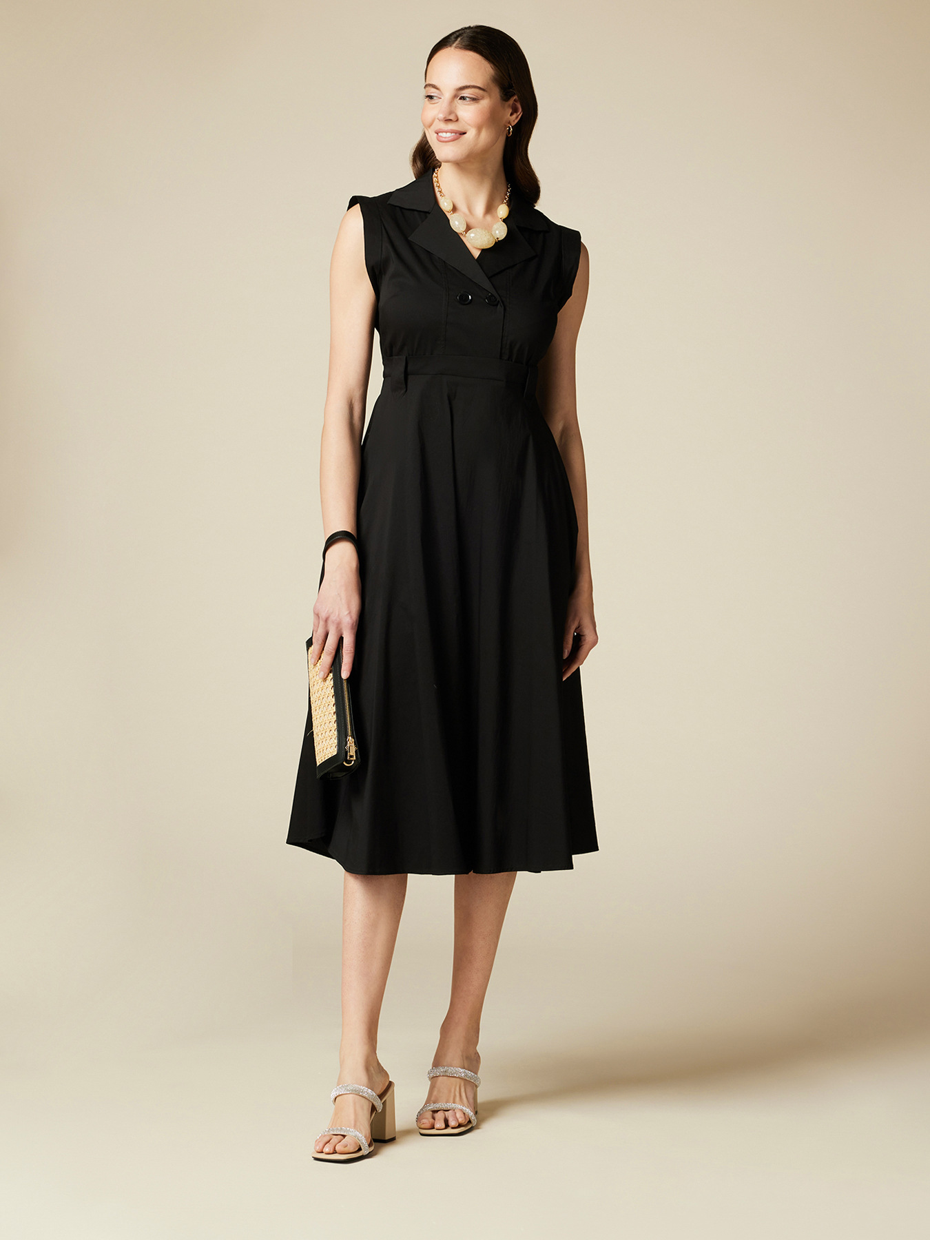 Sleeveless midi poplin dress image number 0