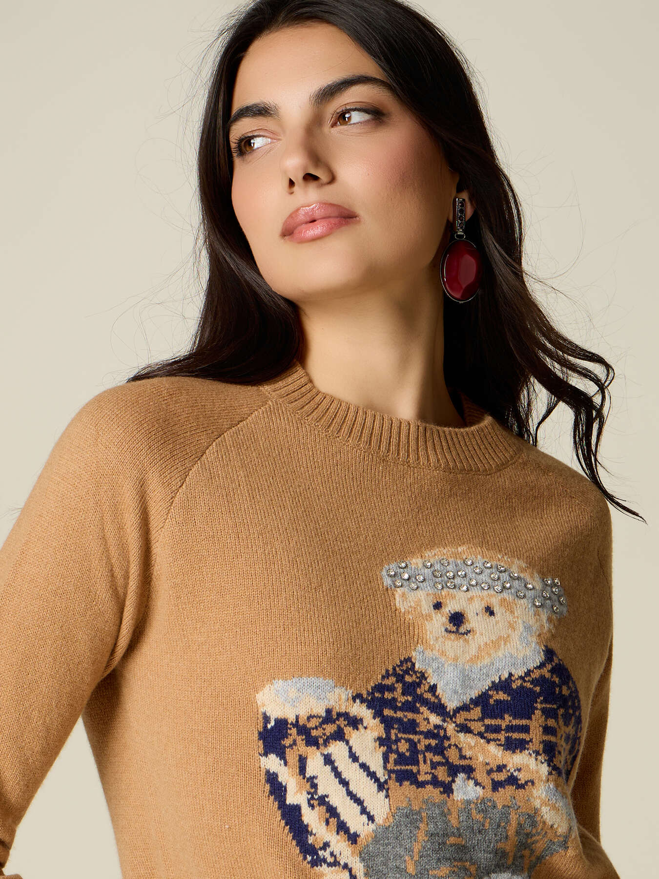Pullover aus Wollmischung mit Intarsien und Steinbesatz image number 2