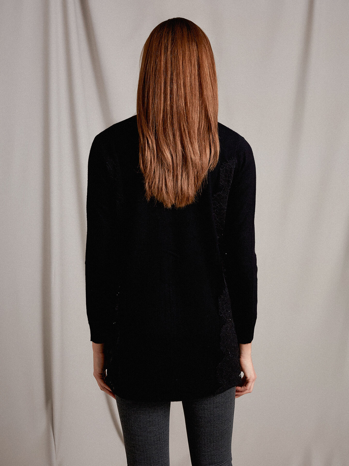 Cardigan misto cashmere con pizzo image number 1