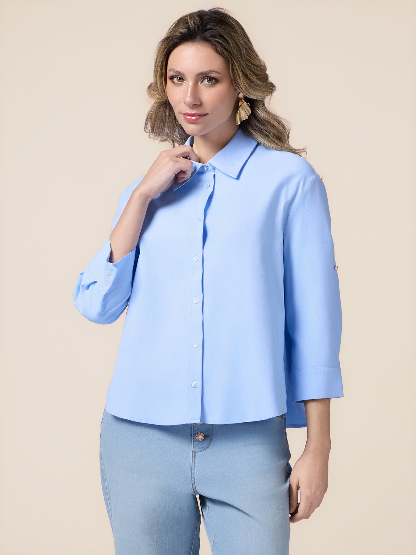 Camisa boxy con mangas tres cuartos image number 0