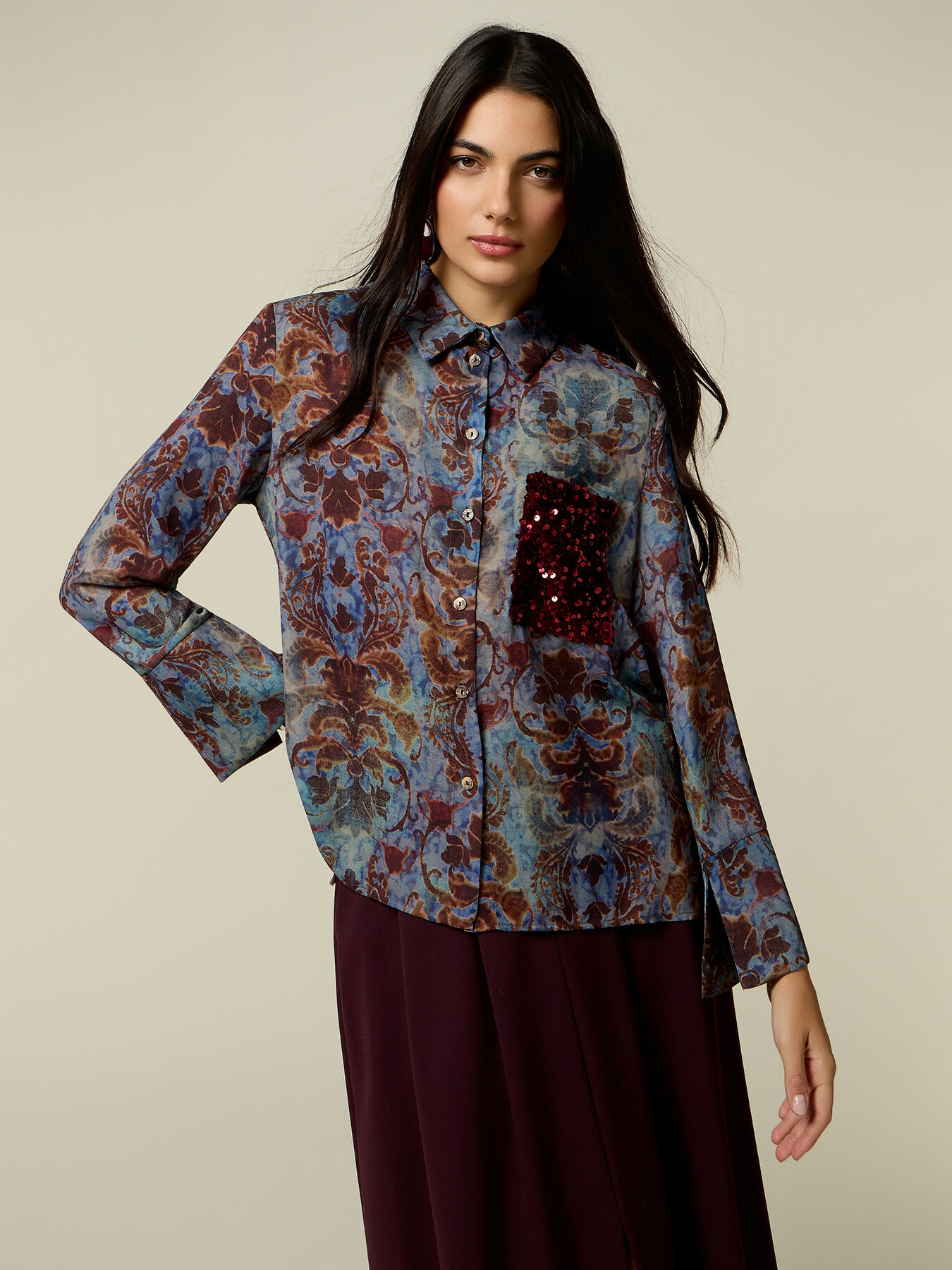 Patterned shirt with sequin pocket image number 0