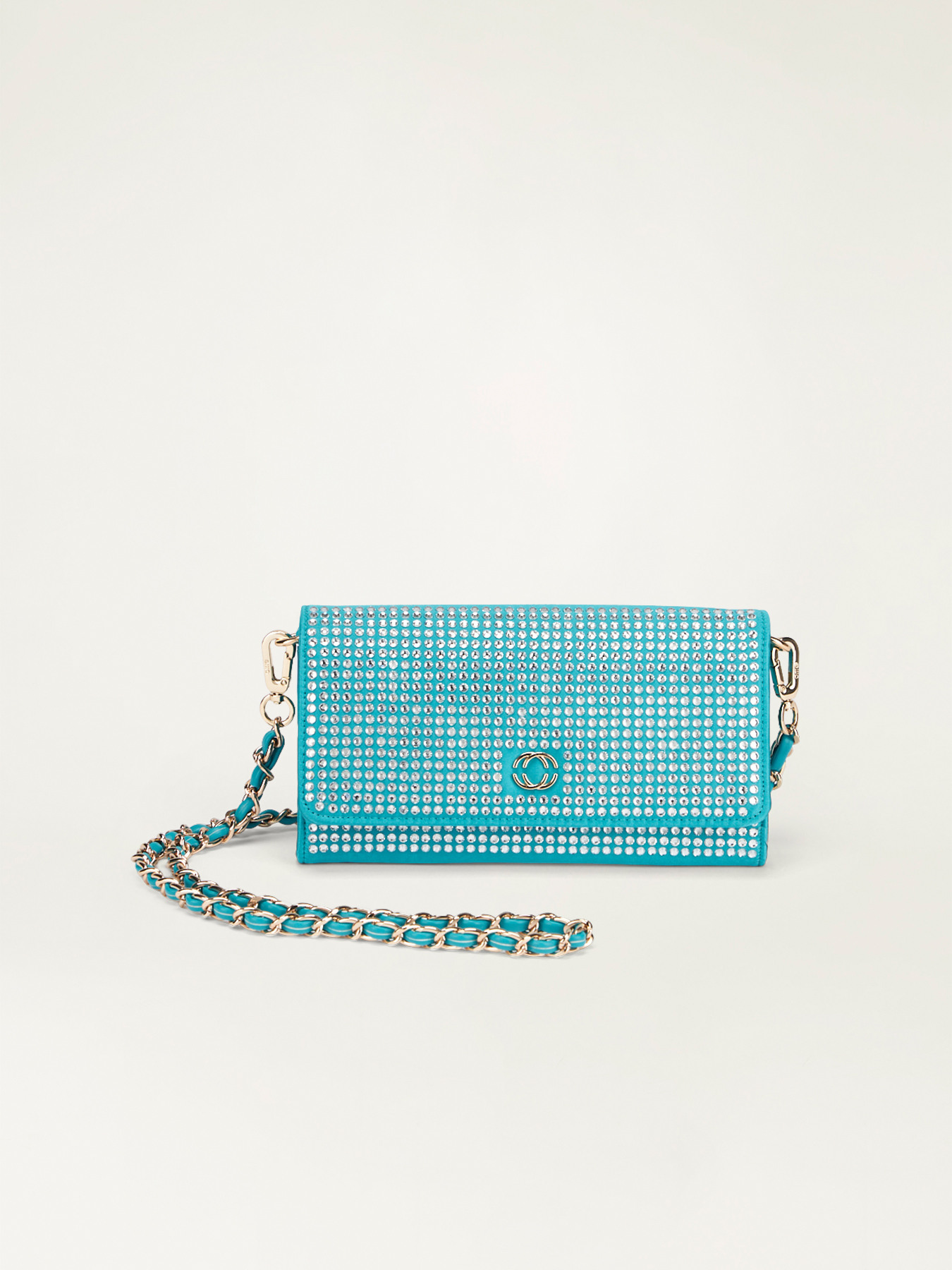 Satin clutch bag with rhinestones image number 1