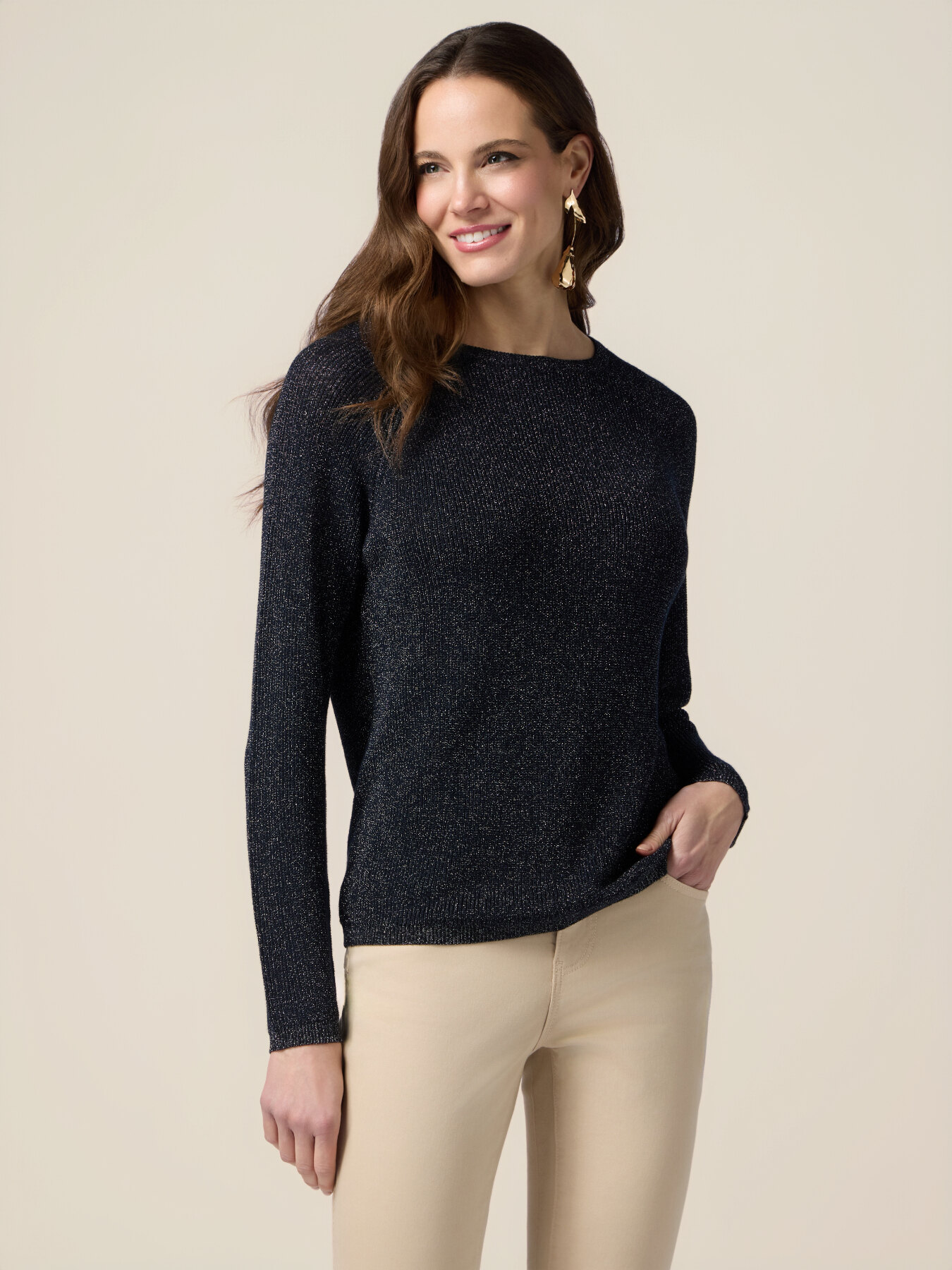 Maglia girocollo lurex con bottoni dietro image number 0