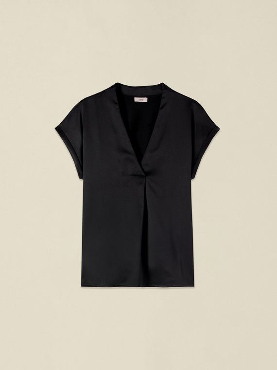 T-shirt bimaterica scollo a V