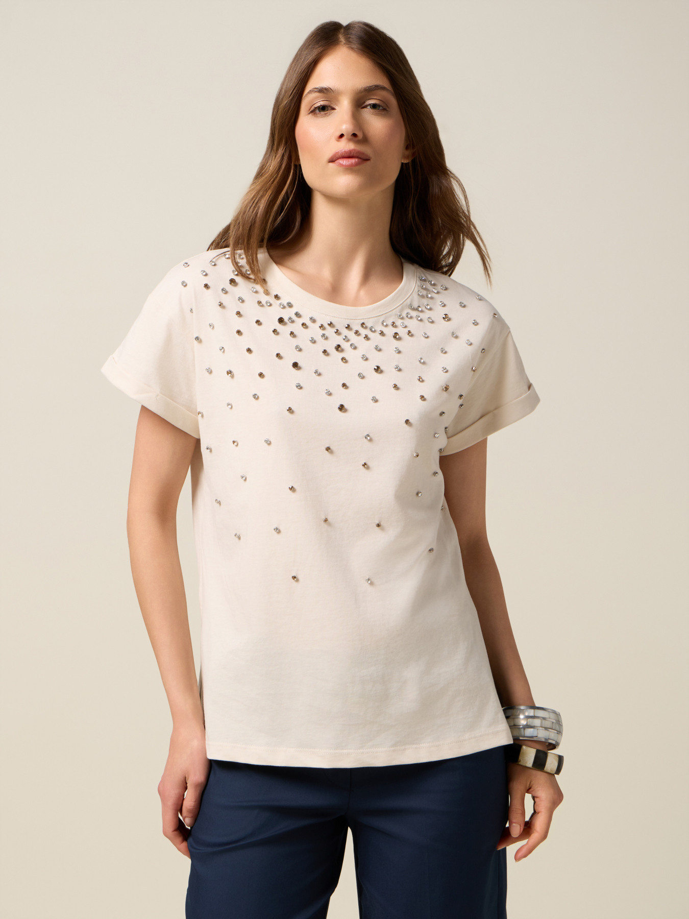 Tricou cu broderie cu pietre image number 0