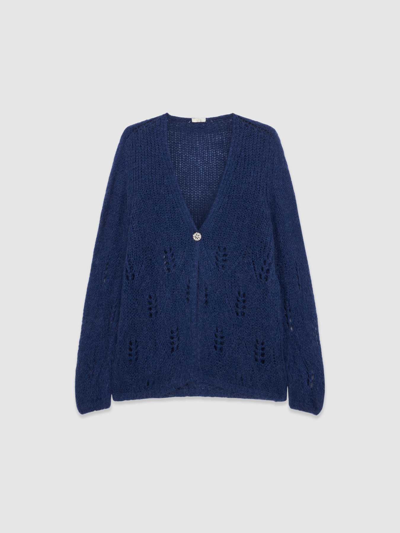 Cardigan en mohair m&eacute;lang&eacute; avec bouton bijou image number 3