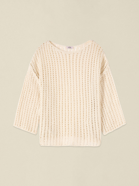 Strickpullover mit Lochmuster aus Baumwollmischung