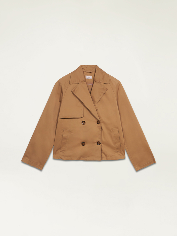 Short cotton double-breasted trench coat