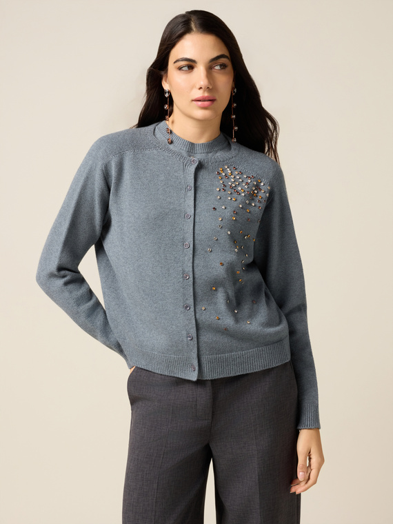 Cardigan misto viscosa con cristalli