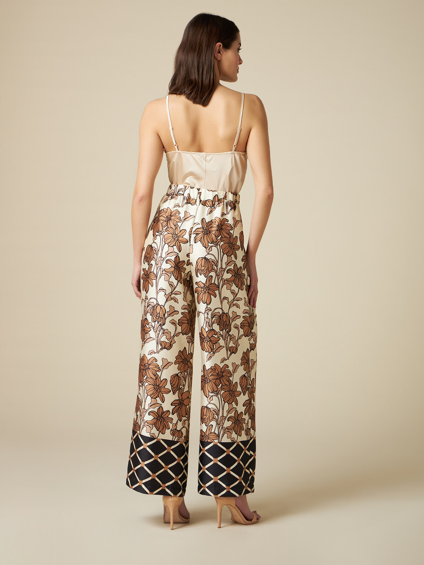 Pantaloni palazzo in raso fantasia image number 1