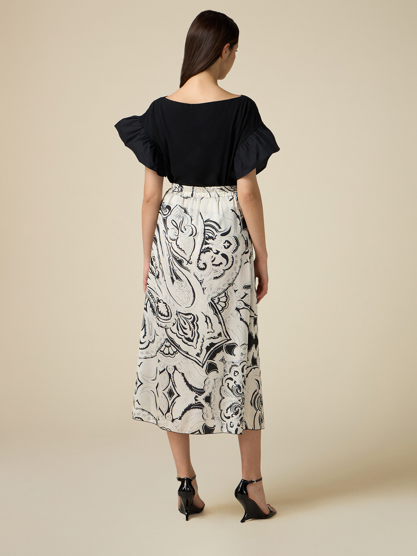 Gonna lunga in raso fantasia image number 1