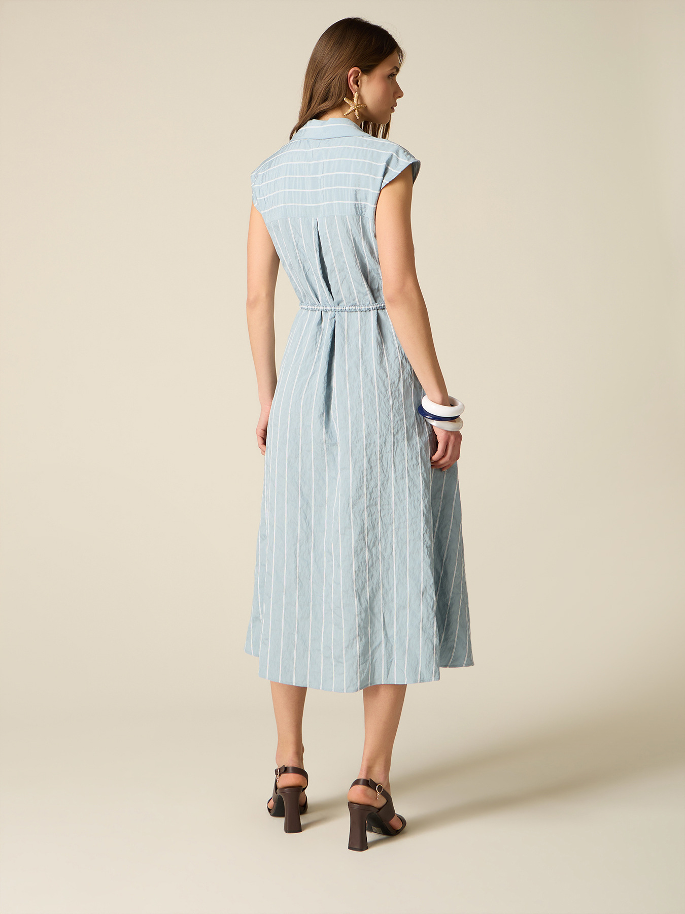 Striped shirt dress with belt image number 1