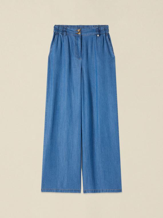 Pantalones palazzo de tencel efecto denim