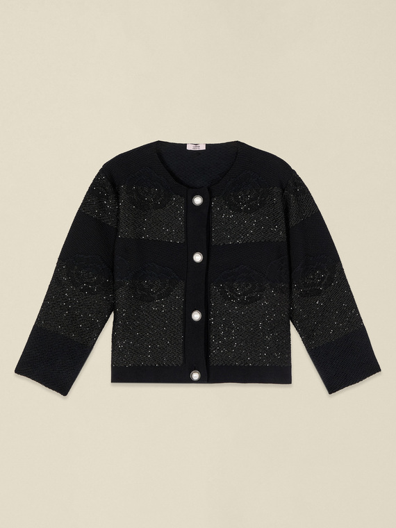 Veste courte en tricot travaill&eacute;