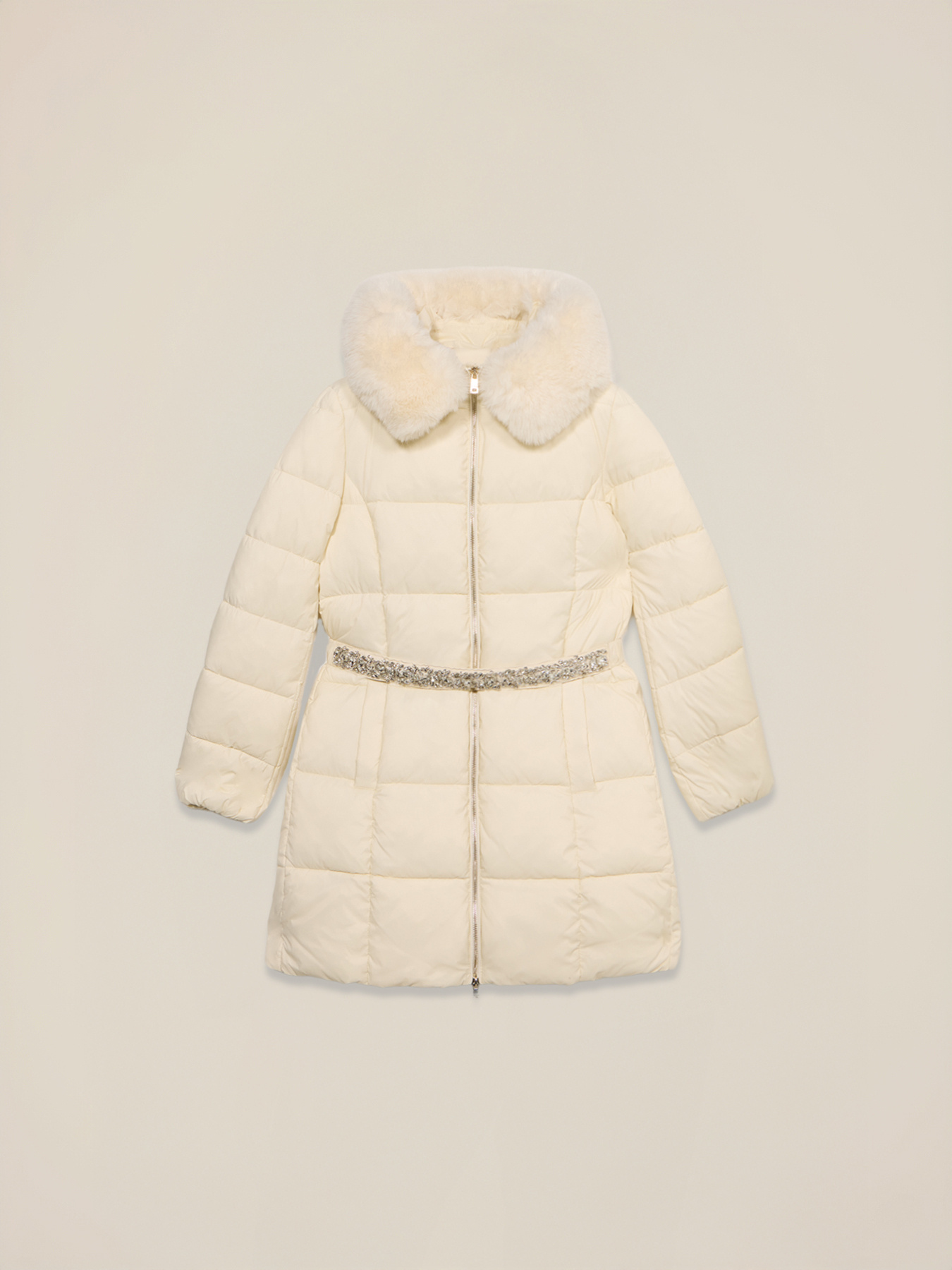 Midi down jacket with jewel belt image number 3